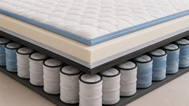 materasso ibrido presenta una struttura a molle insacchettate indipendenti per un supporto preciso e uno strato superiore in Memory Foam per un comfort avvolgente.
